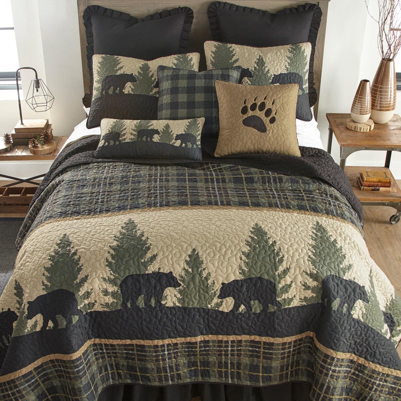 Donna Sharp Twin Quilt - Bear Walk Plaid Lodge Quilt with Bear Pattern - Machine Washable - Image 1